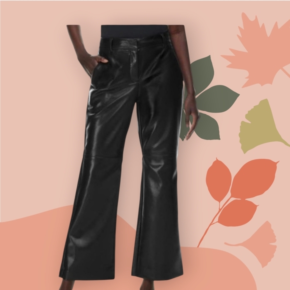 NWT Babaton Aritzia Wide Leg Flare Black Faux Leather Pants Size 10 - Picture 2 of 12